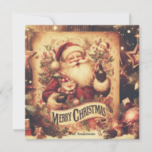 Nostalgic retro Santa Claus smiling muted colours Holiday Card