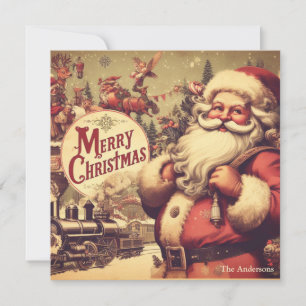Nostalgic retro Santa Claus smiling muted colours Holiday Card