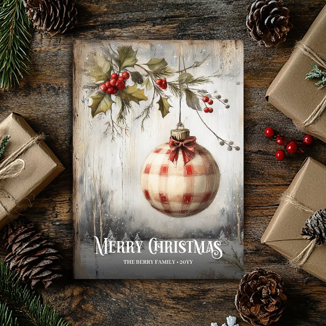 Nostalgic retro watercolor red white Christmas  Holiday Card (Nostalgic retro watercolor red white Christmas Holiday Card)