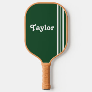 Nostalgic Retro white Stripes Green Personalized Pickleball Paddle