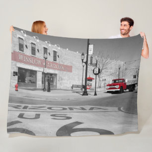 Nostalgic Route 66 Mother Road Winslow Arizona Fleece Blanket