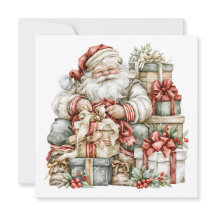 Nostalgic Santa Claus Christmas Holiday Flat Card