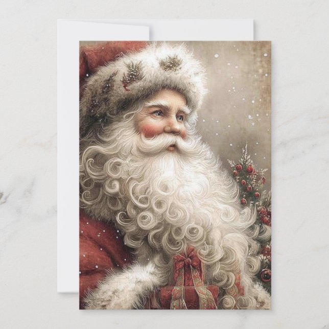 Nostalgic Santa Claus Happy Holidays Flat Card (Front)