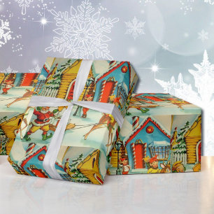 Nostalgic Santa Claus's Elves At The North Pole  Wrapping Paper
