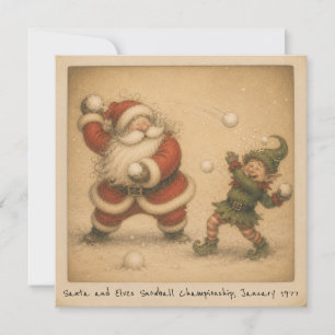Nostalgic Santa & Elf Snowball Fight Photo Card