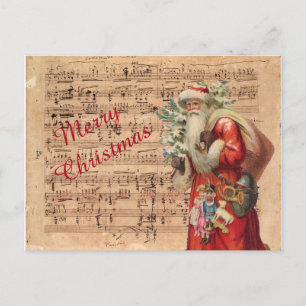 Nostalgic Santa Toys and tree With Sheet Music Holiday Postcard