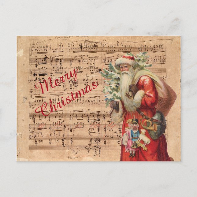Nostalgic Santa Toys and tree With Sheet Music Holiday Postcard (Front)