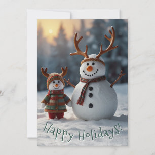 Nostalgic Snowman & Snow Child Christmas Wishes Holiday Card