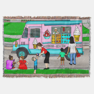 Nostalgic Summer Day   Retro Ice Cream Truck Throw Blanket