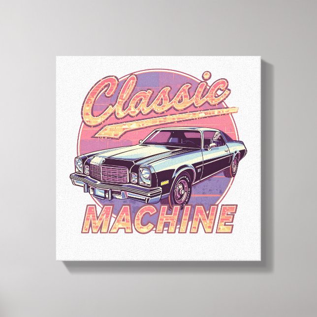 Nostalgic Synthwave Sunset Car Canvas Print (Front)