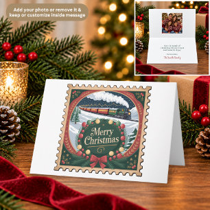 Nostalgic Train Postage Stamp Christmas Card