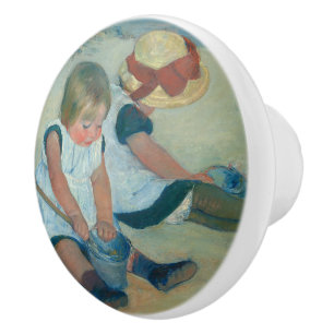 NOSTALGIC/ TWO YOUNG GIRLS, DAY AT BEACH CERAMIC KNOB