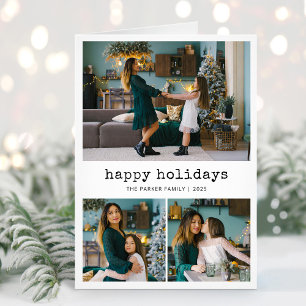 Nostalgic Type   Happy Holidays Family Photo Grid Holiday Card