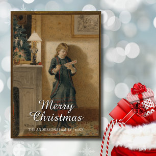 Nostalgic Vintage Child with Christmas Greeting Holiday Card