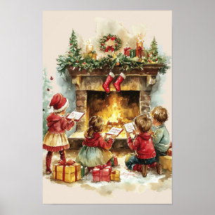Nostalgic Vintage Christmas Kids Poster