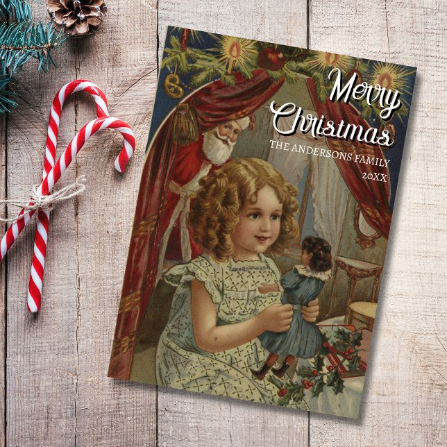 Nostalgic Vintage Girl, Santa, and Doll Holiday Card (Creator Uploaded)