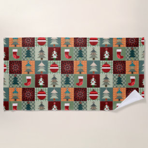 Nostalgic Vintage Holiday Patchwork Quilt Beach Towel