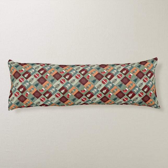 Nostalgic Vintage Holiday Patchwork Quilt Body Cushion (Back)