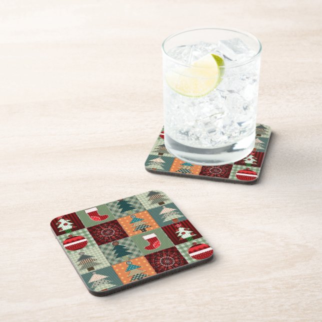 Nostalgic Vintage Holiday Patchwork Quilt Coaster (Right Side)