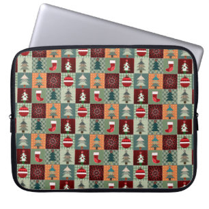 Nostalgic Vintage Holiday Patchwork Quilt Laptop Sleeve