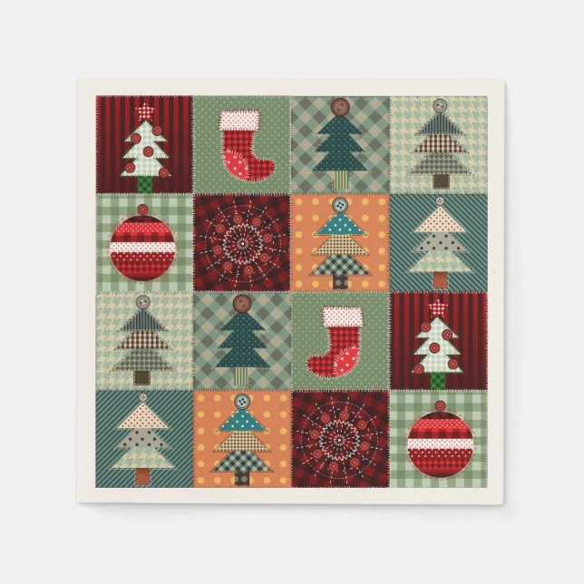 Nostalgic Vintage Holiday Patchwork Quilt Napkin (Front)