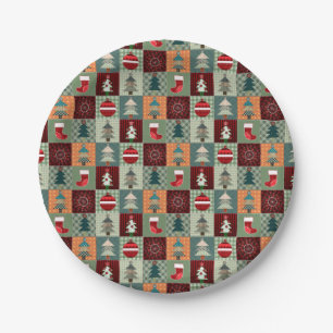 Nostalgic Vintage Holiday Patchwork Quilt Paper Plate