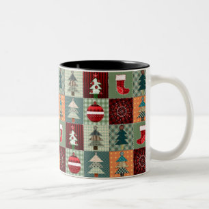 Nostalgic Vintage Holiday Patchwork Quilt Two-Tone Coffee Mug