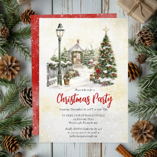 Nostalgic Vintage Holiday Tree Christmas Party Invitation
