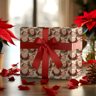Nostalgic Vintage Look Santas Christmas Holiday Wrapping Paper