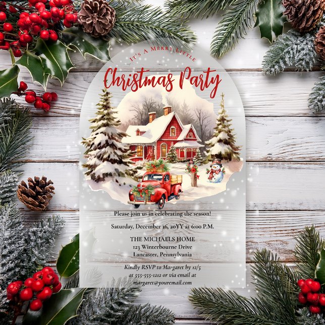 Nostalgic Vintage Red Truck Christmas Party Acrylic Invitations (Nostalgic Vintage Red Truck Christmas Party Acrylic Invitations)