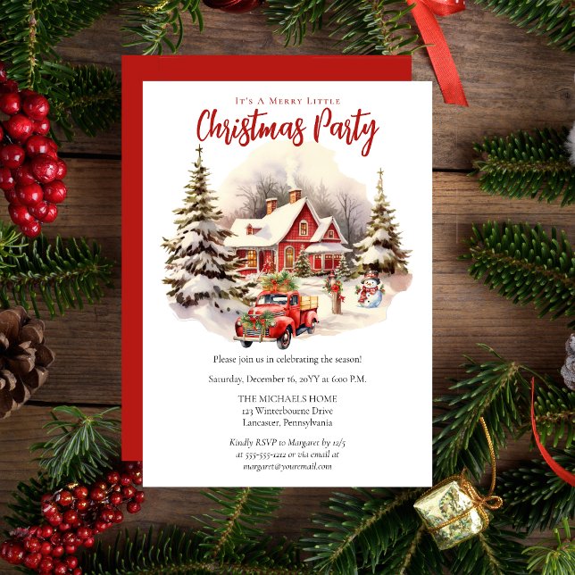 Nostalgic Vintage Red Truck Christmas Party Invitation (Nostalgic Vintage Red Truck Christmas Party Invitation)