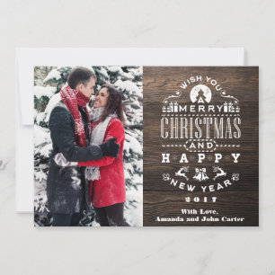Nostalgic WOOD Christmas Greetings Vertical Photo Holiday Card