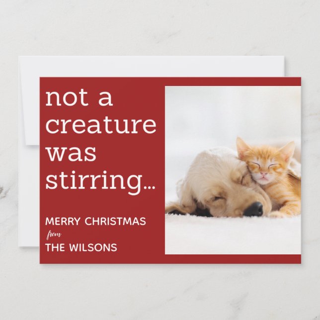 not a creature was stirring red photo christmas holiday card (Front)