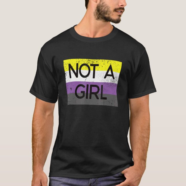 Not A Girl Non Binary Gender Pronouns Matter Pride T-Shirt (Front)