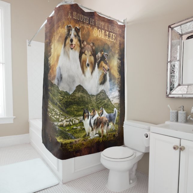 Not a Home w/o Collie, Portrait & Scene, Country - Shower Curtain (In Situ)