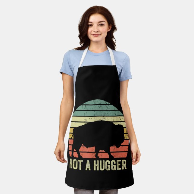 Not A Hugger Funny Yellowstone Buffalo Bison Intro Apron (Worn)