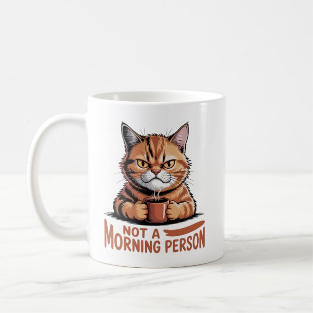 Not A Morning Person Grumpy Orange Cat Funny Coffe Coffee Mug (Left)
