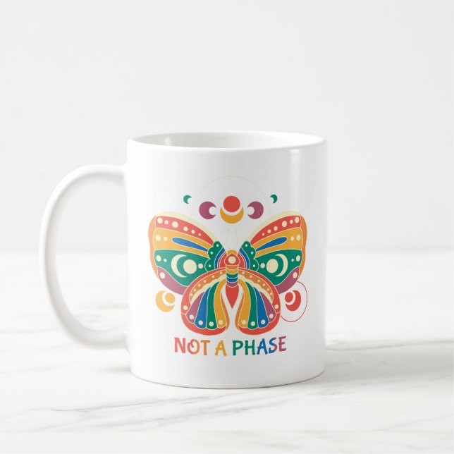 Not A Phase – Colourful Butterfly LGBTQ Pride Coffee Mug (Left)