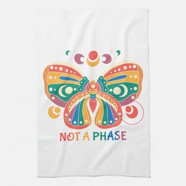Not A Phase – Colourful Butterfly LGBTQ Pride Tea Towel (Vertical)