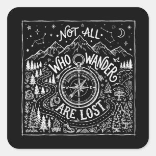 Not All Who Wander Are Lost Mountain Compass Doodl Square Sticker