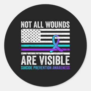 Not All Wounds Are Visible American Flag Suicide P Classic Round Sticker