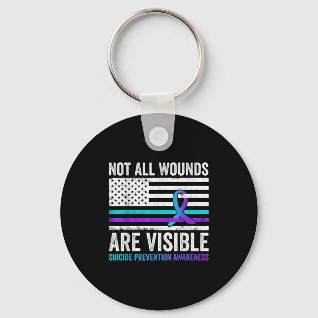 Not All Wounds Are Visible American Flag Suicide P Key Ring (Front)