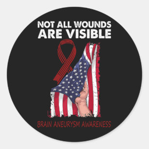 Not All Wounds Are Visible Brain Aneurysm Awarenes Classic Round Sticker