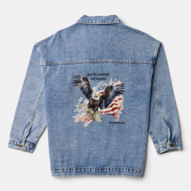 NOT ALL WOUNDS ARE VISIBLE. PTSD AWARENESS.  DENIM JACKET (Back)