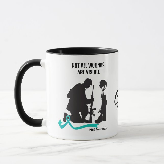 NOT ALL WOUNDS ARE VISIBLE. PTSD AWARENESS.  MUG (Left)