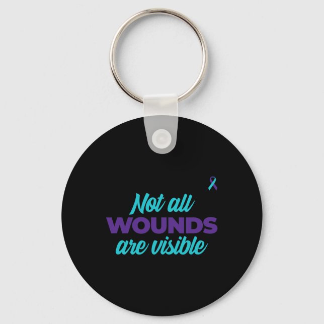 Not All Wounds Are Visible Teal And Purple Awarene Key Ring (Front)