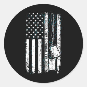 Not All Wounds Visible Military Tag Usa Flag Ptsd