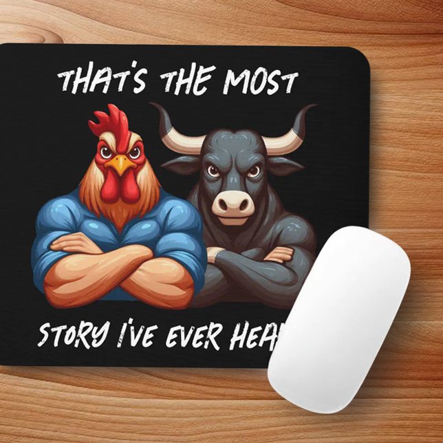 Not Amused Rooster and Ox Folded Arms Stare Mouse Mat (Thats the Most Rooster and Ox Story I've Ever Heard Mousepad Cover Photo)
