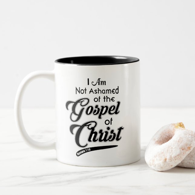 Not Ashamed Christian Religious Bible Coffee Mug (With Donut)