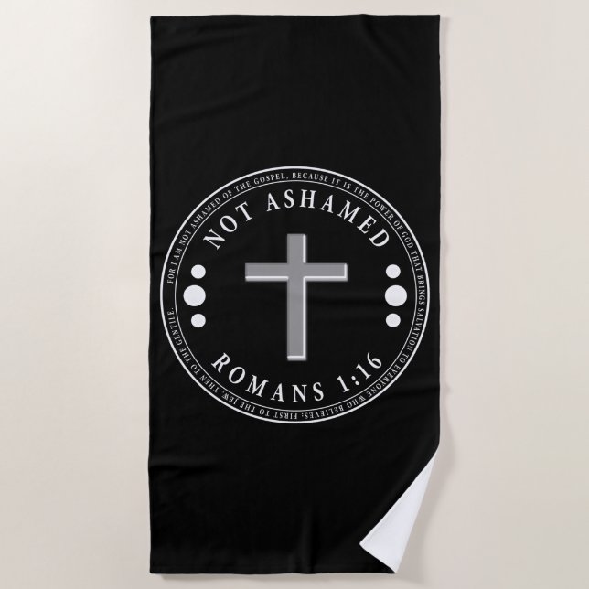 Not Ashamed of the Gospel Christian Verse Beach Towel (Front)